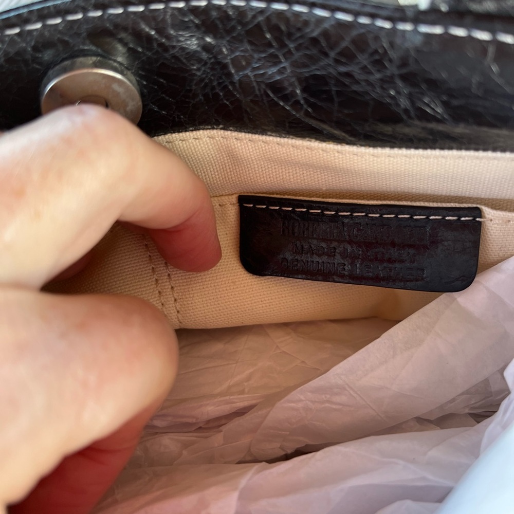 ROBERT CANDONI BLACK AND WHITE LEATHER HANDBAG, statement BOW - Picture 2 of 8